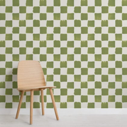Best Sellers - Olive Green Hand Painted Checkered Wallpaper