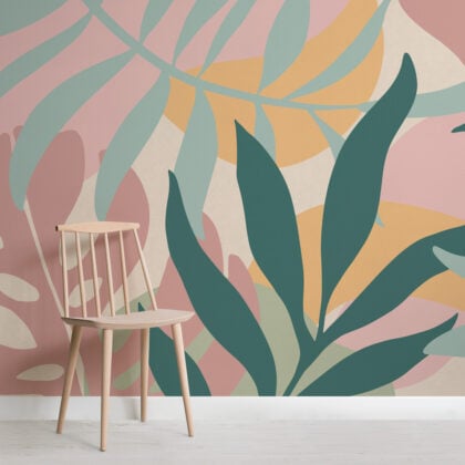 Best Sellers - Pink and Teal Tropical Leaves Wallpaper Mural
